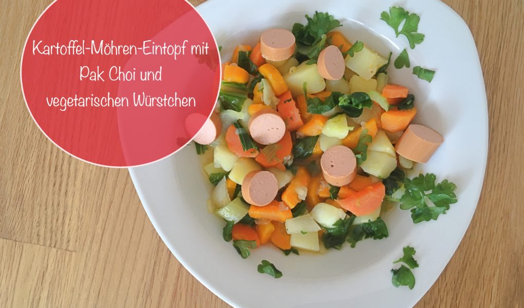 Kartoffel Mohren Eintopf Mit Pak Choi Und Vegetarischen Wurstchen