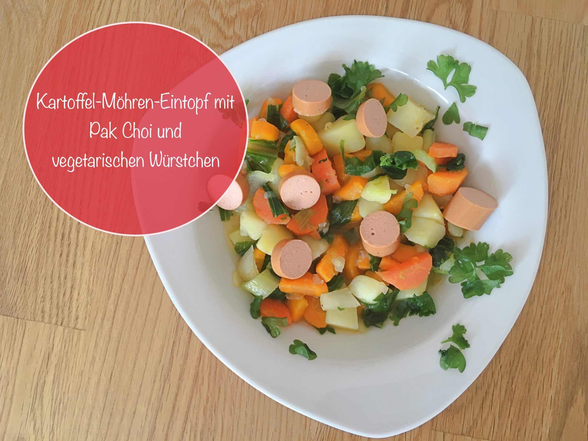 Kartoffel Mohren Eintopf Mit Pak Choi Und Vegetarischen Wurstchen